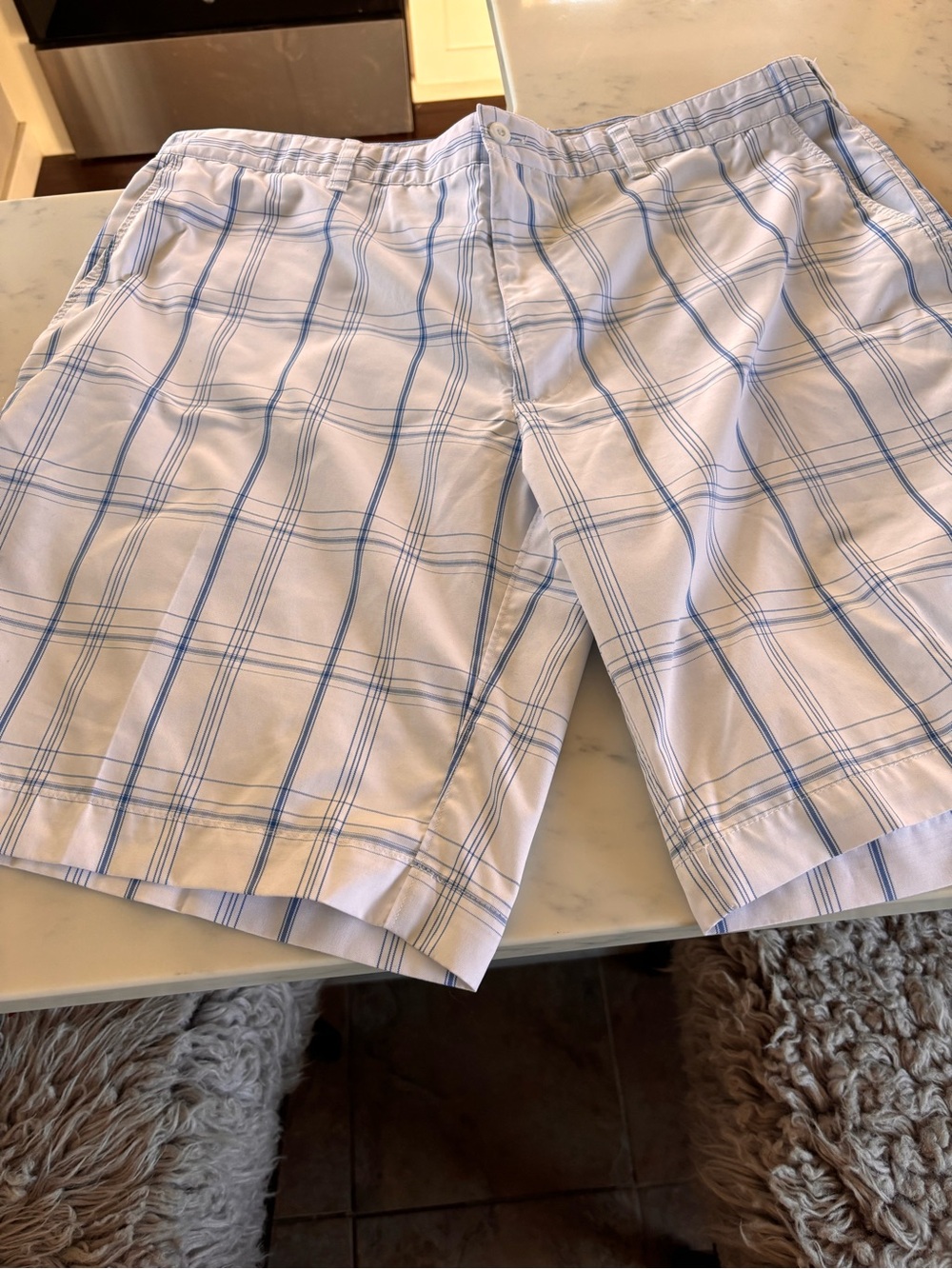 PGA Tour White Shorts with Light Blue Plaid